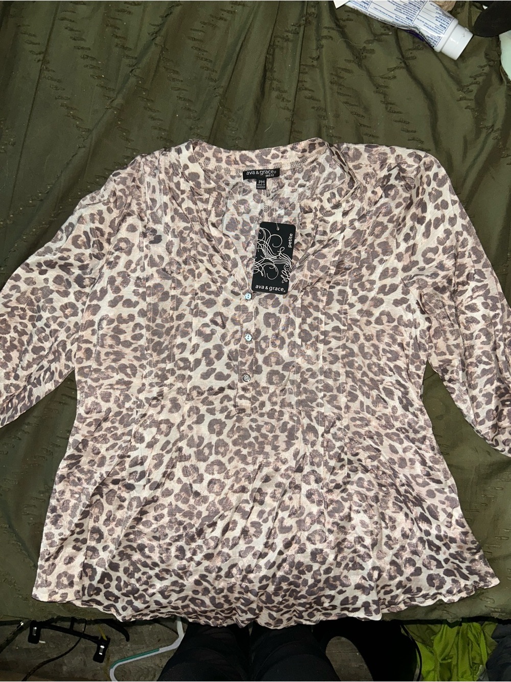 ava & grace Women's Taupe Leopard Print Sheer Top